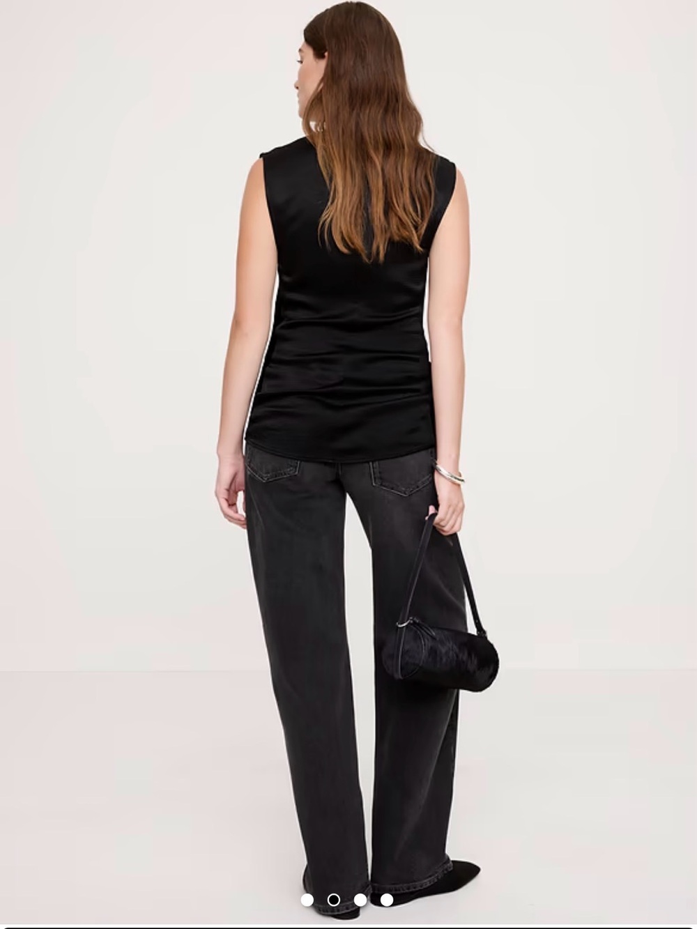 NEW Banana Republic Hammered Satin finish Black Sleeveless Ruched Blouse - Picture 2 of 12